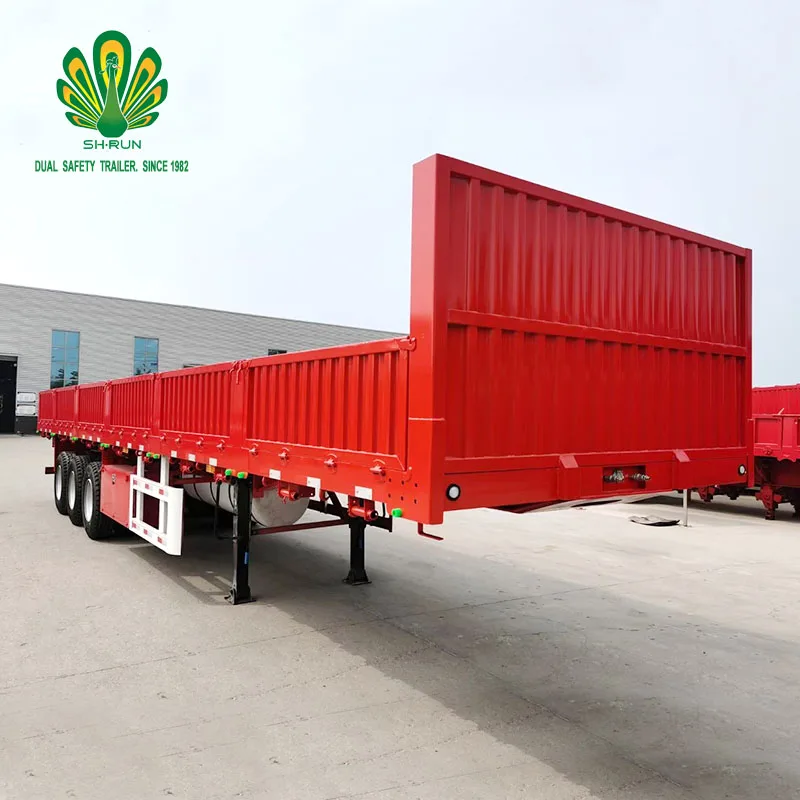 3/4 axles side wall semi trailer flat bed enclosed cargo truck trailer