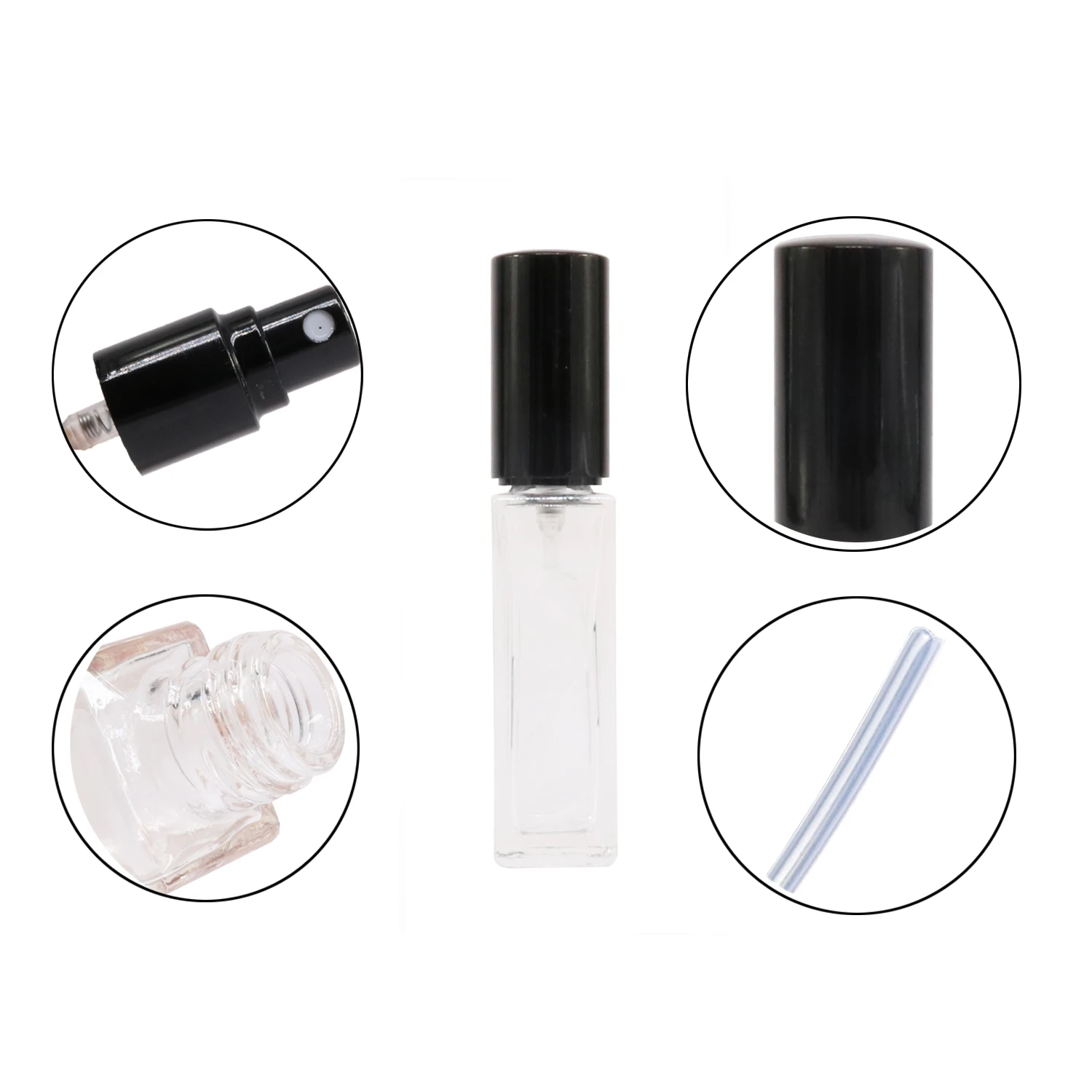 High Quality 10 ML Square transparent Glass Spray Perfume Bottle 1/3 OZ With Refill Pump