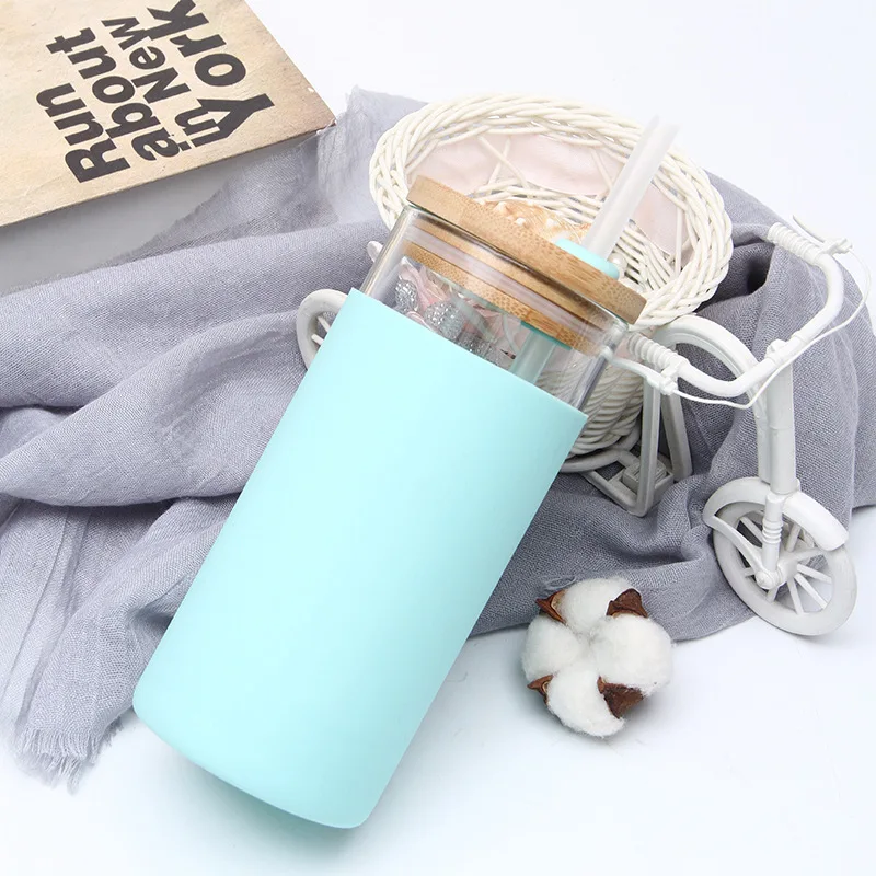 Borosilicate Glass Tumbler Cups with Bamboo Lids and Straws Reusable Cute Travel Tumbler Dishwasher Safe with Silicone Sleeve