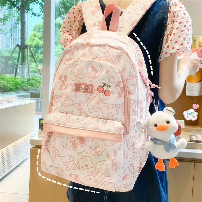 Large Capacity School Bag Travel Bags Girl Boy Bookbags High Teenager Student Plaid Backpack Cute Print Schoolbags