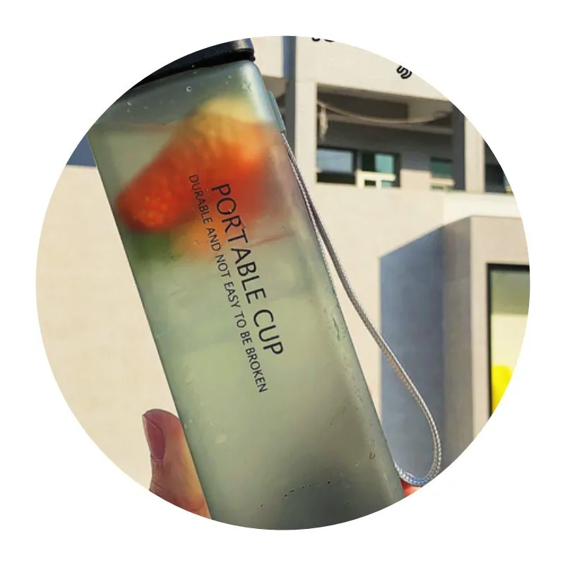 Square Frosted Plastic  Portable Transparent Bottle Fruit Juice Outdoor Sport Water  Bottle