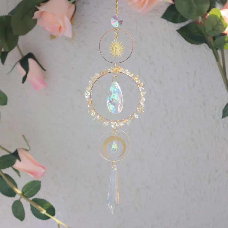 hot sale suncatchers window sun catcher moon sun crystal car hanging   prism  rainbow prism