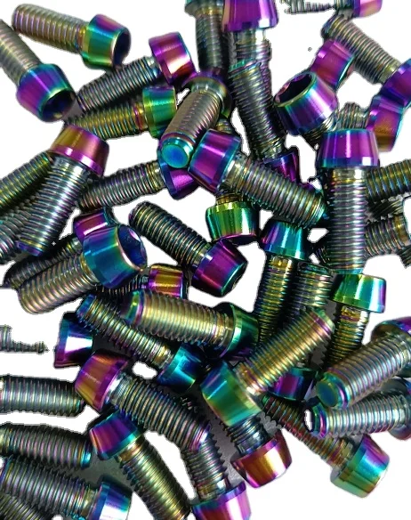 Tapered Head Ti Bolts with Washer for Bike Stem rainbow titanium stainless mtb bicycle bmx bike quill mount holder screw