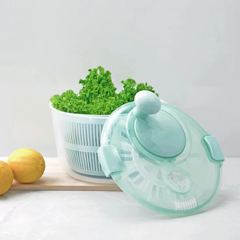 New Salad Dehydrator Manual Rotating Centrifugal Dehydration Tool Vegetable Fruit Cleaning Dehydrator Drain Basket Kitchen Tools