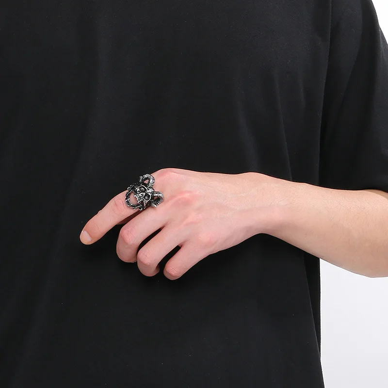 Vintage Gothic Stainless Steel Goat Skull Rings Men