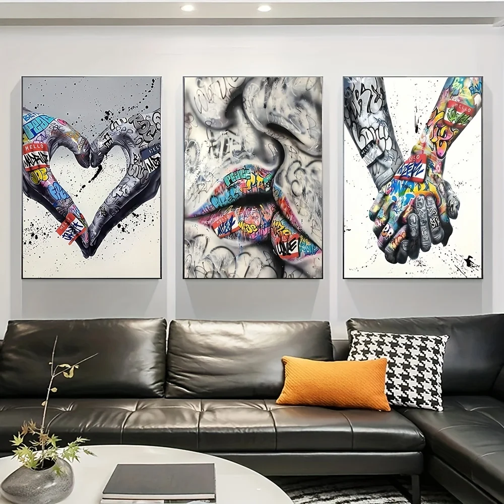 SQ couple lovers street art painting graffiti kissing home decor pop art canvas prints poster painting picture