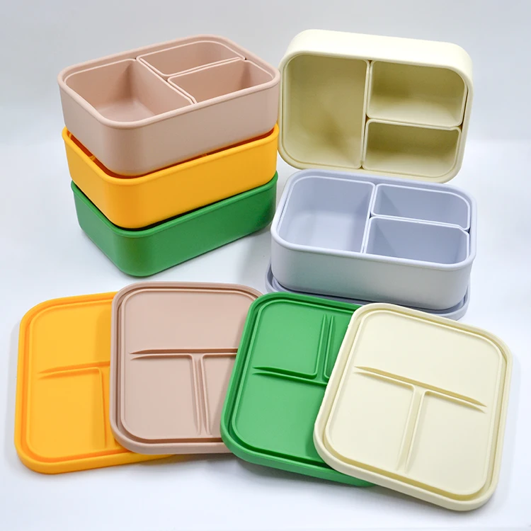 Silicone Reusable Food Meal Prep Storage Container 3 Compartment Fruit Silicone Preservation Kids Lunch Box Food Storage Silicon
