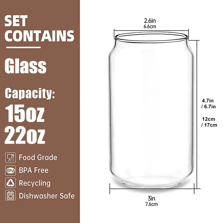 16oz 16 oz sublimation blank beer can shaped clear glass tumbler cup with bamboo lid and straw