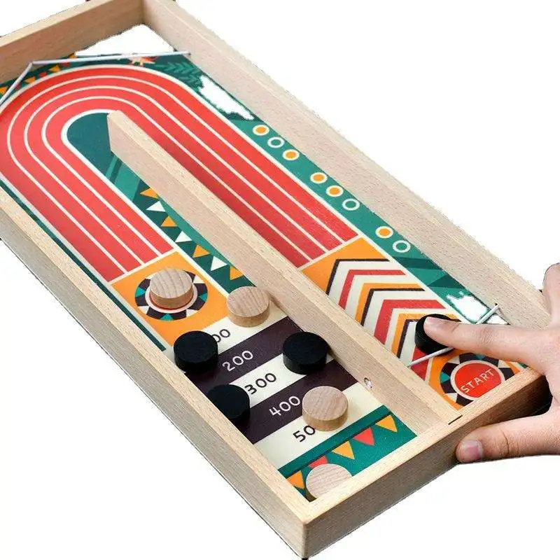 Wooden Toy Catapult Board Game Wooden Kids Toy Desktop Parent-child Ejection Ball Pinball Chess Board Game