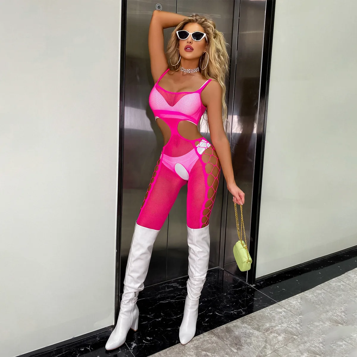 2023 Stripper Exotic Stage & Dance wear Sheer Crotchless Body Stockings One piece Mature Women Sexy Lingerie Large Custom Design