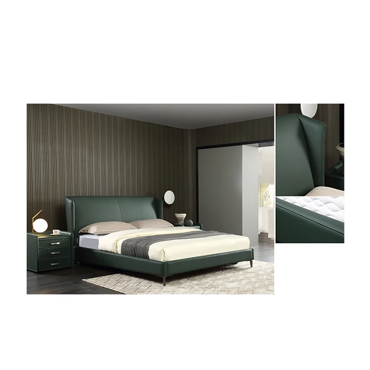 California 200x200 Single Nordic Queen Size Luxury Pine Wood Leather Green Big king Bed Morden Bed Frame