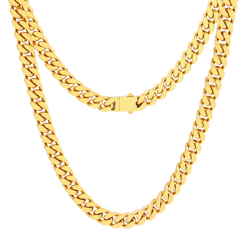 Ali Certified In Stock 316L Miami Cuban Chain 18K Gold Plated Stainless Steel Link hip hop jewelry cubana Necklace