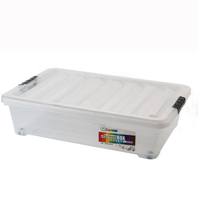 New patented product  transparent plastic four wheels clothes storage box with lid