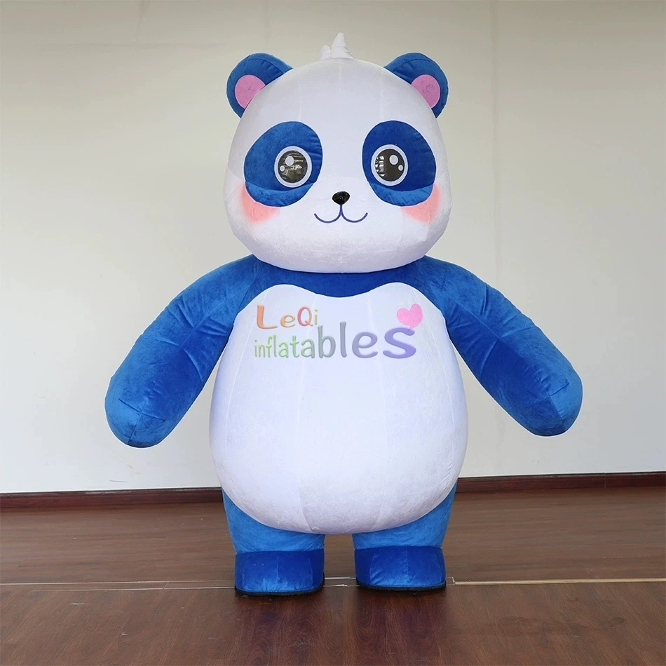 Inflatable Blue Panda Mascot Costume Suit Adult Size Wearable Events Christmas Party Cosplay Plush Animal Walking Mascot Costume