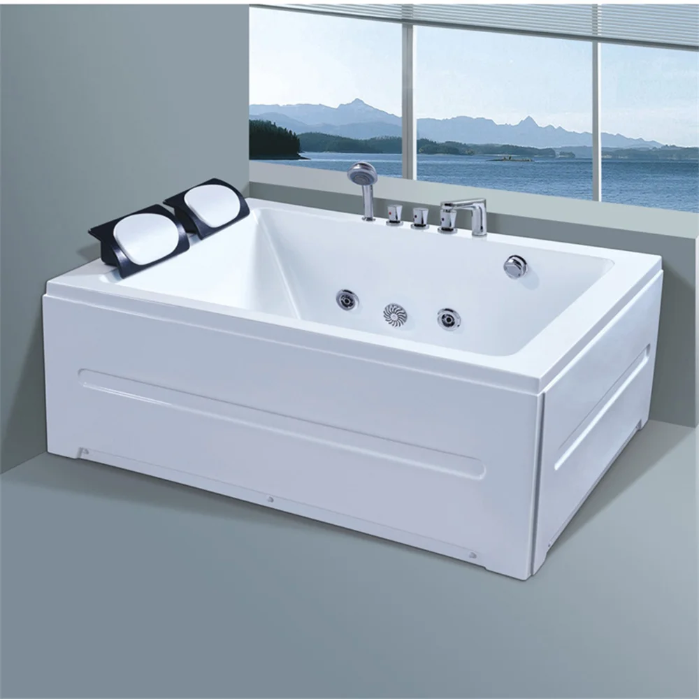 Two Person Waterfall Massage Bathtubs with LED Light Bubble Massage Bath Tub Design