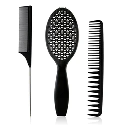 Newest Salon  Hairstyling Vent Hair Comb Plastic Rectangle Hair Brush Kit 3 Piece Round Shape Hollow Grid Design Hair Brush Comb