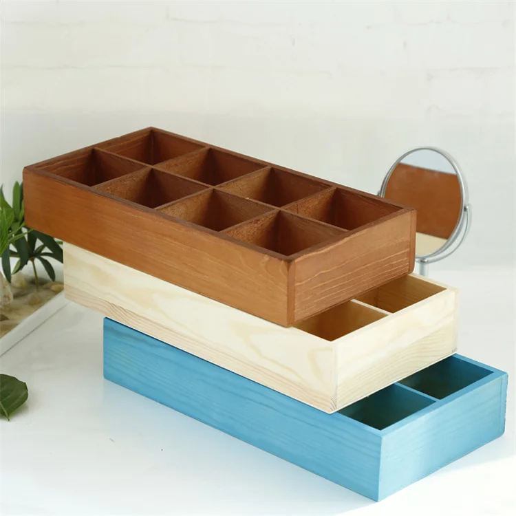 Wooden Sorting Tray Grid Display Wood Divided Organizer Brown Finished Section Box With Compartments and Dividers,Wooden Storage