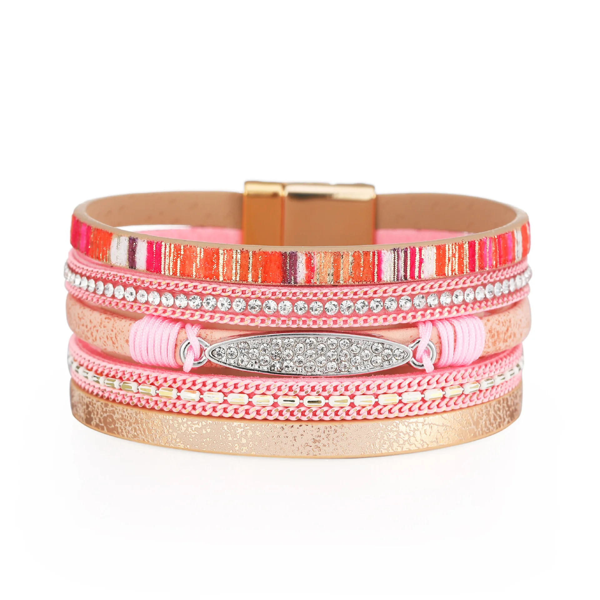 Luxury Handmade Bangle Boho Jewelry Rainbow Colored Multilayer Leather Wrap Wide Bracelets