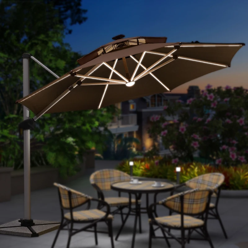 Giant 10ft Solar Charge LED Light Cantilever Offset Parasol Sun Solar Panel Solar Light Umbrella