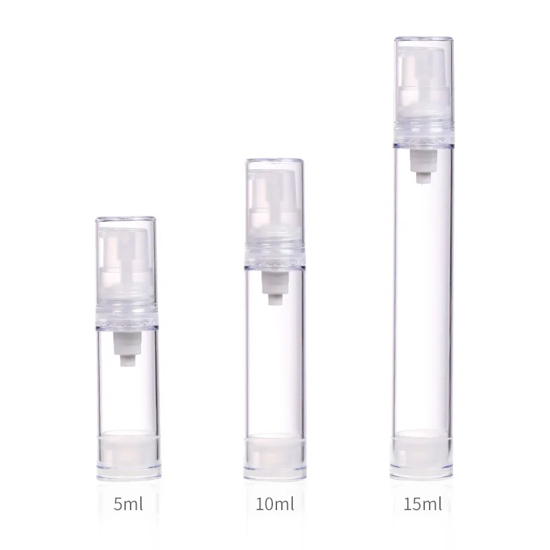 Hot sale 5ml/10ml/15ml Vacuum plastic pump bottle for emulsion essence portable travel set  Press Emulsion Bottle