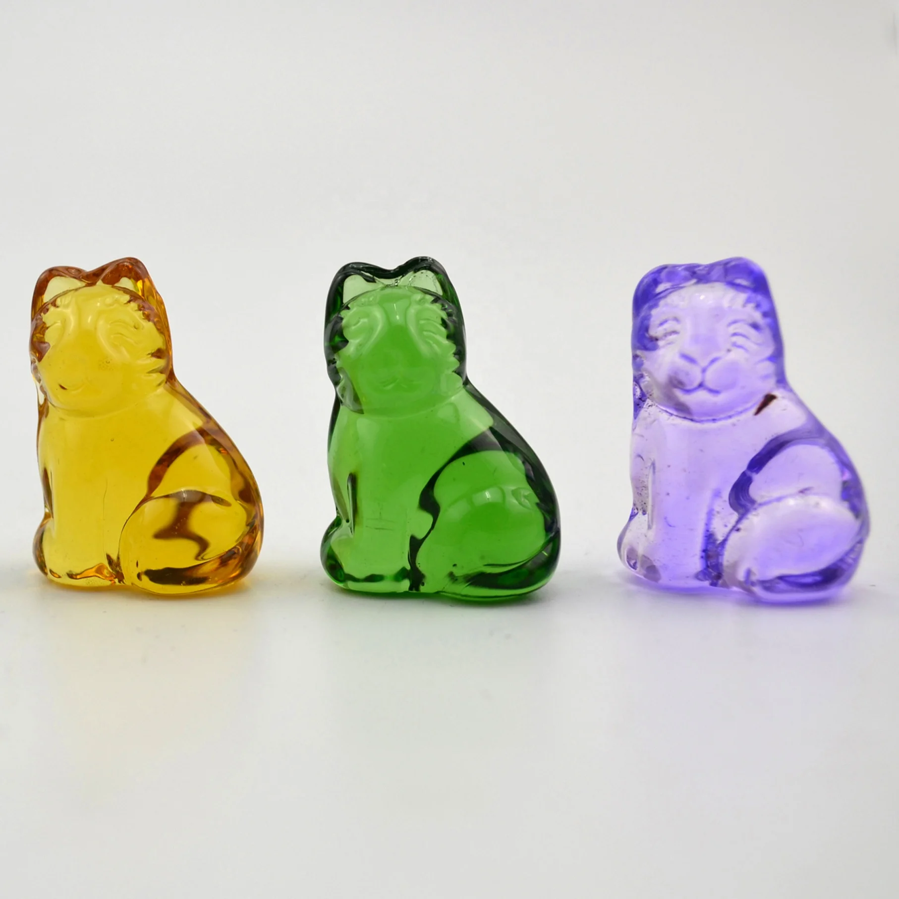 Wholesale Figurine Decorative Crystal Glass Crafts Colored Lucky Glass Cat Animal glass sculptures
