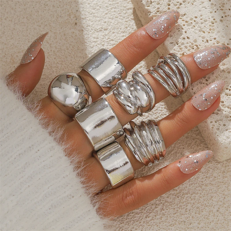 Fashion Punk Jewelry Exaggerated 18k Gold Plated Ring Set Big Thick Chunky Jewelry Rings for Women