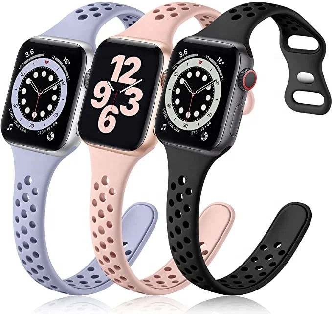 Ремешок спортивный из дышащего силикона для Apple Watch Band 44 мм 40 тонкий Тонкий Узкий браслет iWatch SE Series 6 5 4 42