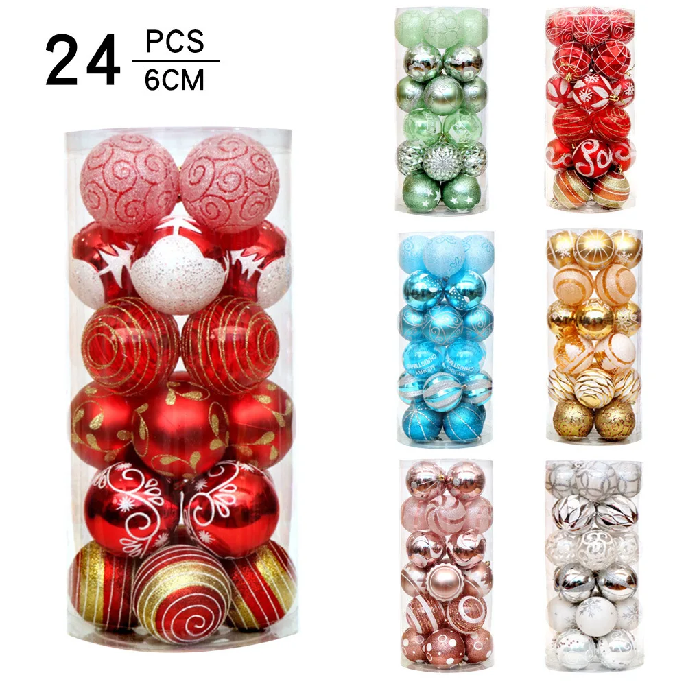 Christmas Decorations 6cm 24pcs PVC Barrelled Painted Christmas Ball Set Christmas Tree Pendant Decoration