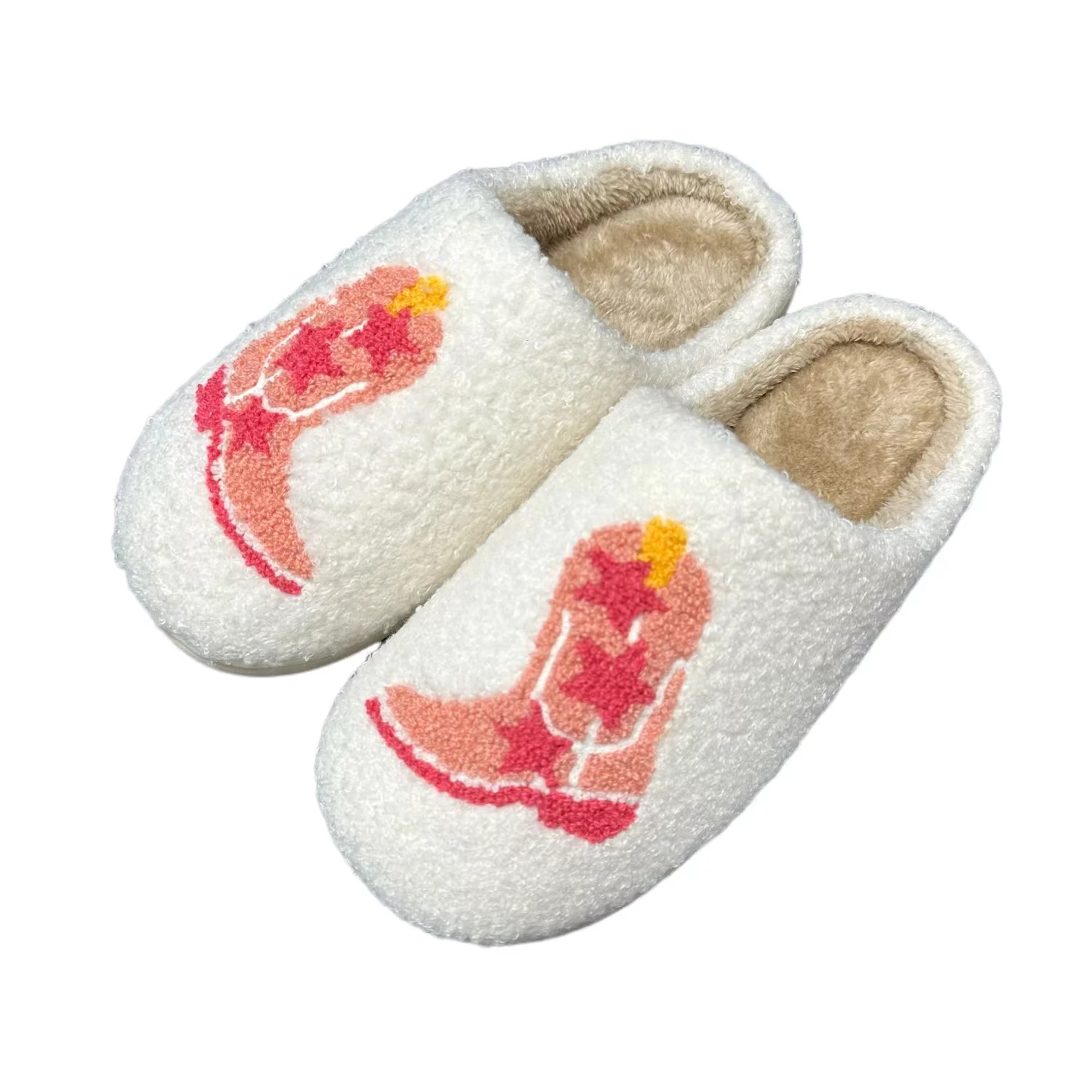 Wholesale cowgirl boots slippers ladies winter indoor fuzzy warm furry home house cute bedroom pantoufle slippers