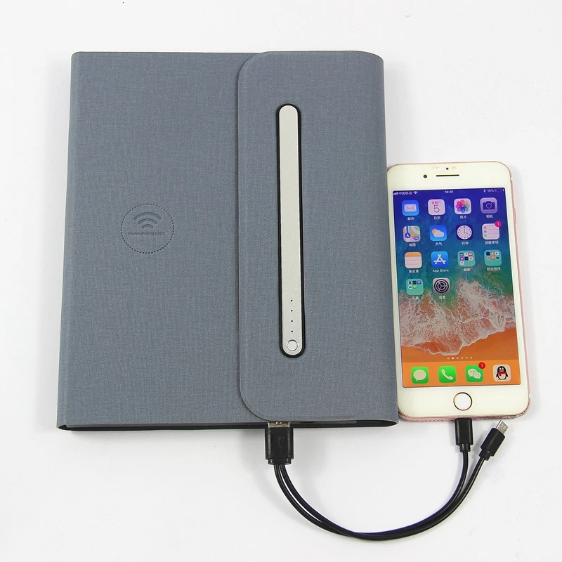 Leather custom with wireless charging small rechargeable reusable  notepad file folder