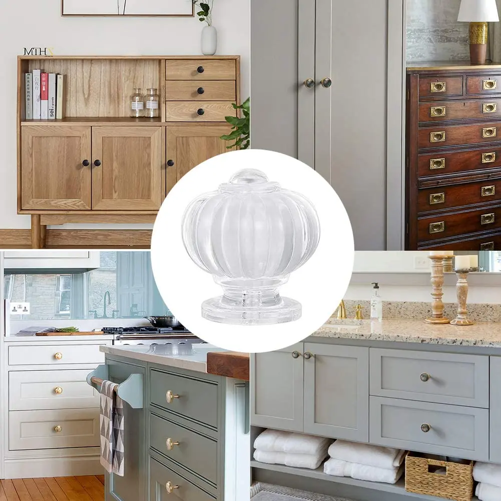 Acrylic Cabinet Knobs Pumpkin Shape Drawer Pull Handle Knobs with Clear Screws for Kitchen Furniture Dresser Decoration