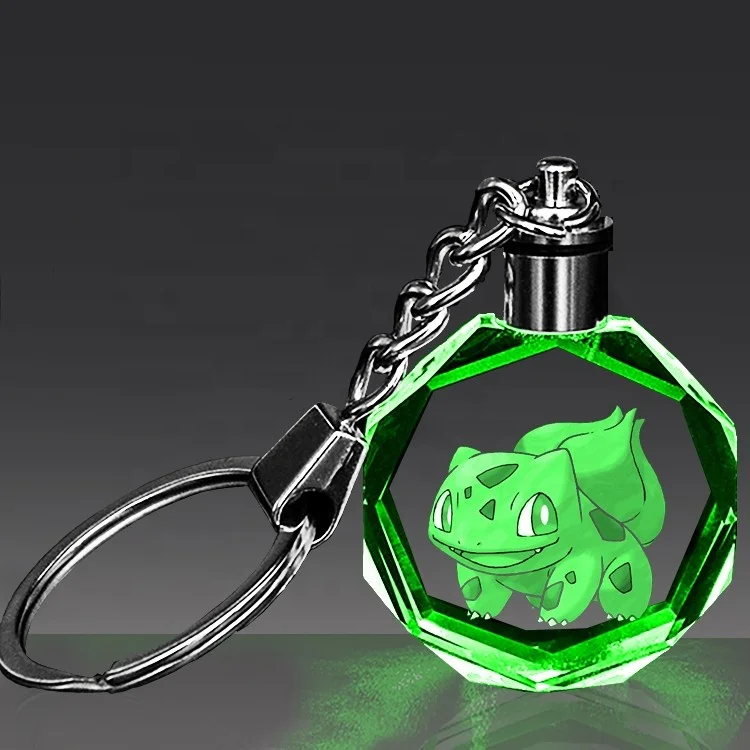 Оптовая продажа Yiwu, лазерный брелок с логотипом acm, светодиодный Кристальный брелок, 7 цветов, брелок с кристаллами Пикачу, 30 мм, для рождественских подарков