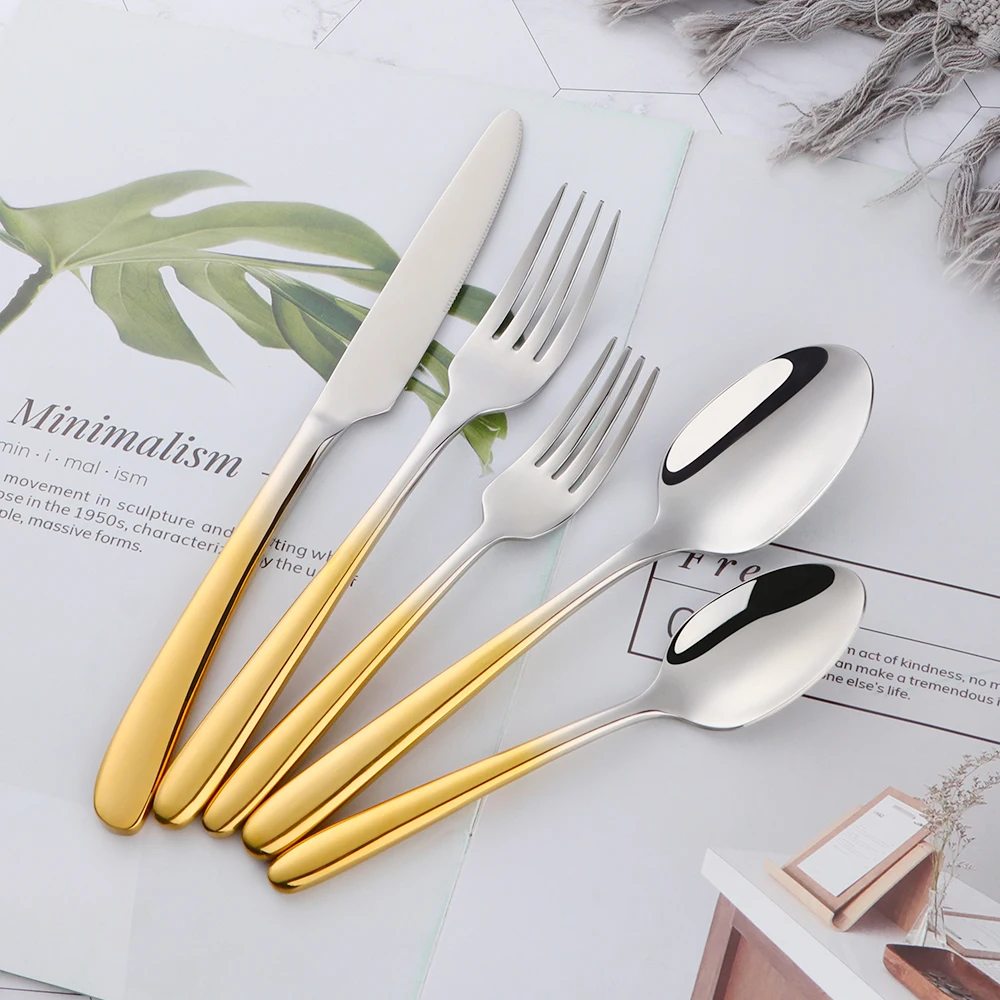 5Pieces Silverware Flatware Cutlery Set in 5 Size Durable Stainless Steel Tableware Spoon Knives Forks with Plastic Handle