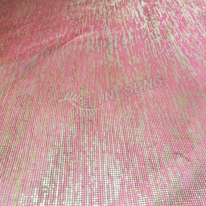 Coral Poly Knit Mesh Fabric with Silver lurex