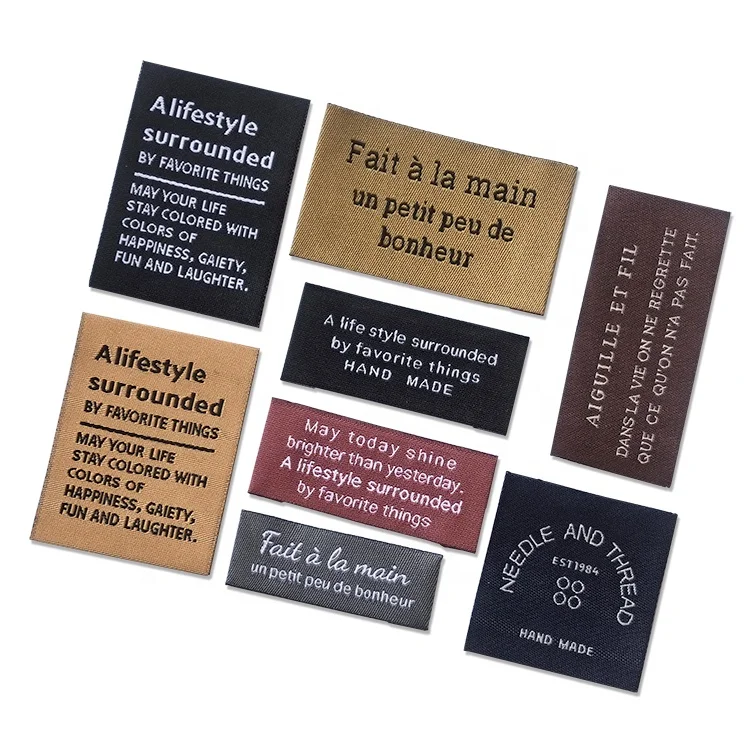 Custom Name Logo High Density Damask Main Clear Letter Woven Clothing Hem Care Instruction Tags Fold Labels for Clothes