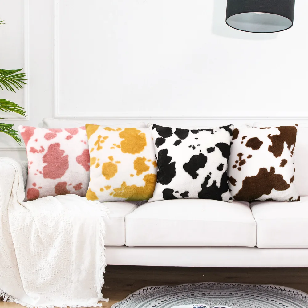 Wholesale Cow Print Hide Throw Cushion Cover Decorative plush Pillow case with Hidden Zipper Soft