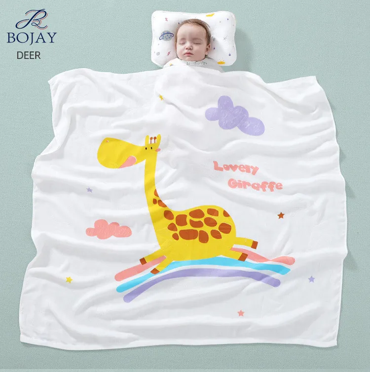 Wholesales Baby Milestone Knit Receiving Blanket Cute Cartoon Printing Breathable Bamboo Muslin Baby Swaddle Blankets