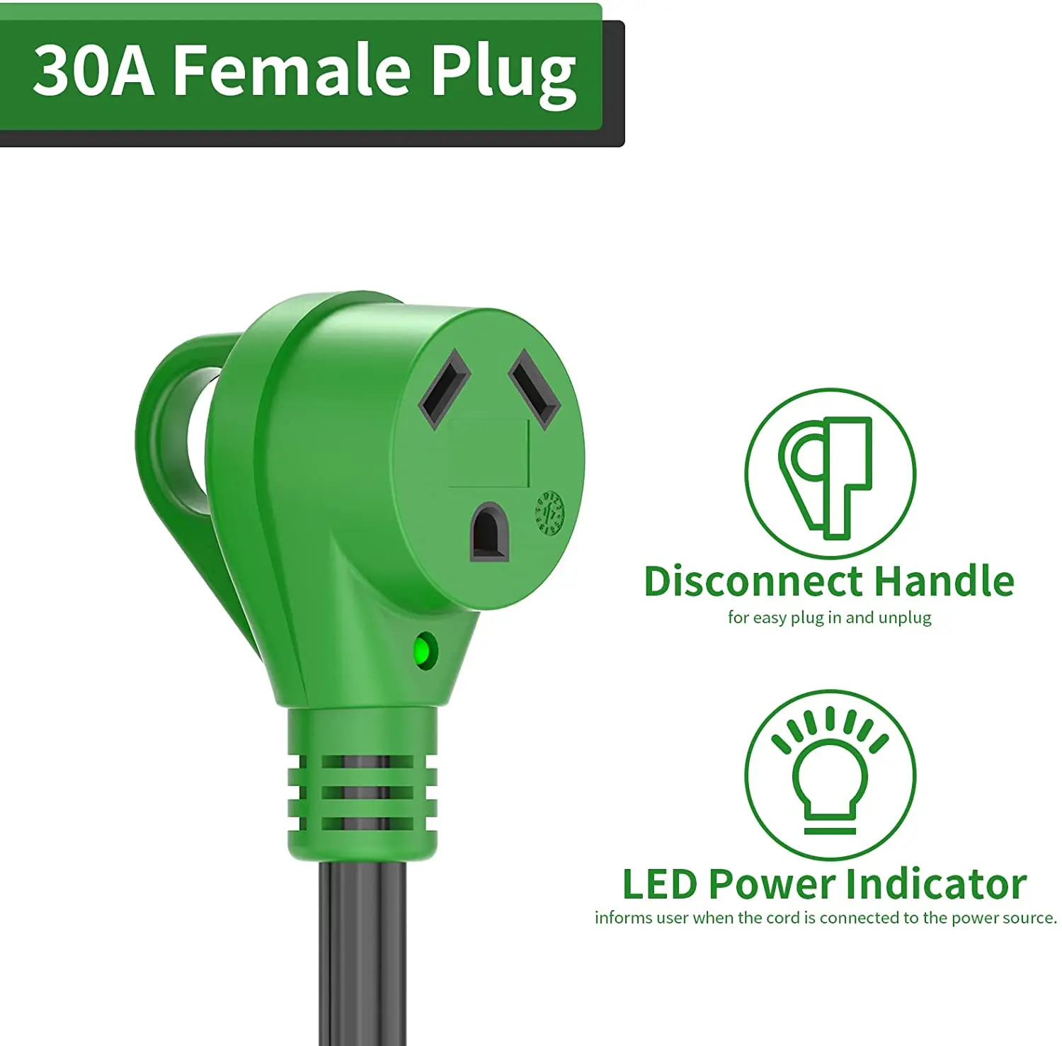 J495 30 Amp to 110 Volt RV Adapter Cord 12 Inch NEMA 5-15P to NEMA TT-30R Electrical Power Adapter with LED Power Indicator