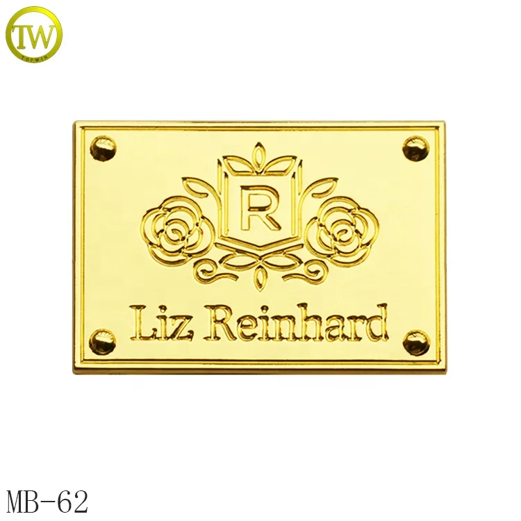 Hot selling flower shape metal name labels hollow logos etched metal hang pins plate for purse