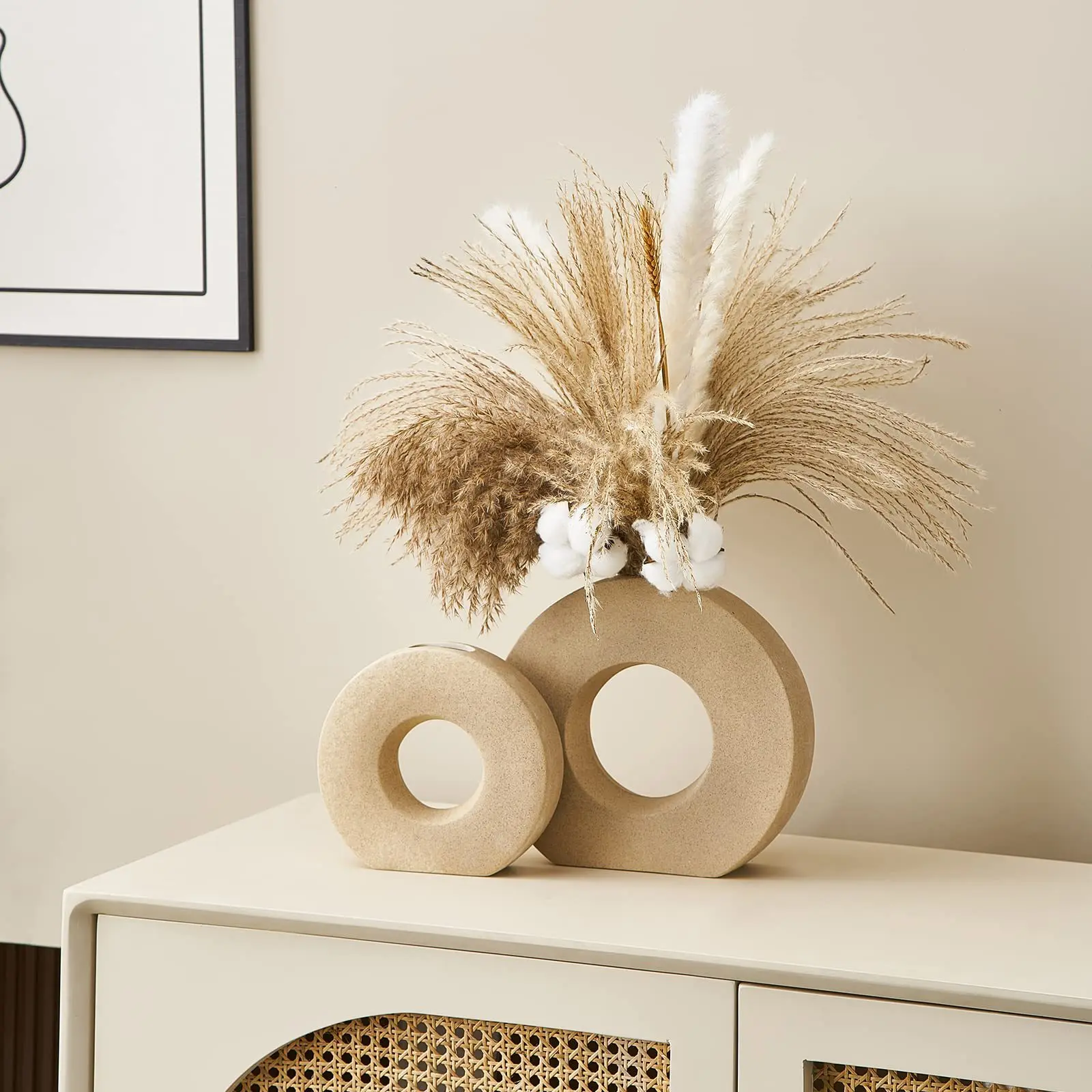 Hot Sales Nodic Modern Ceramics Donuts Vase Pampas Grass Pot Natural Dried Flowers Wedding Home Decor Bouquet Frosted Matte Vase