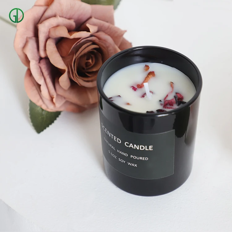 Home Decoration Custom Logo Soy Wax Glass Jar Scented Candle Handmade Black Glass Candle Holder