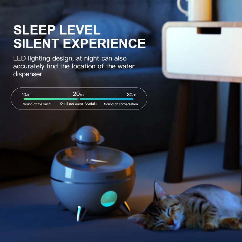 Runs ultra quietly replacement filter pet drinking anti-gravity food and water pump led cat fountain