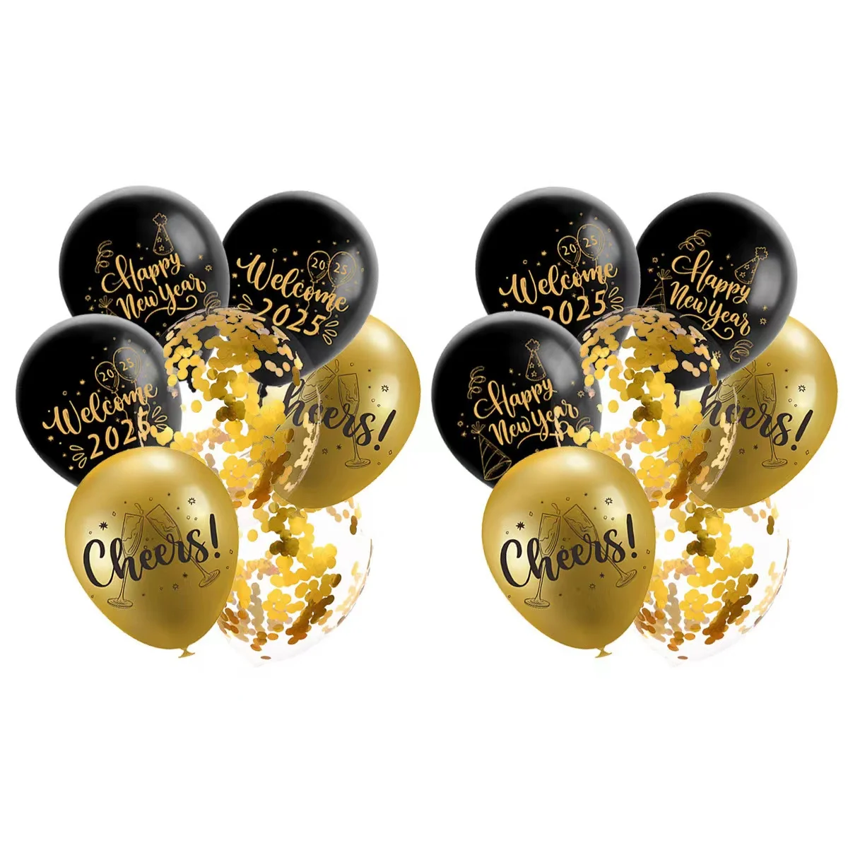 2025 New Year To Atmosphere Decoration Black Gold Latex Balloon 14PCs New Year Balloon suit