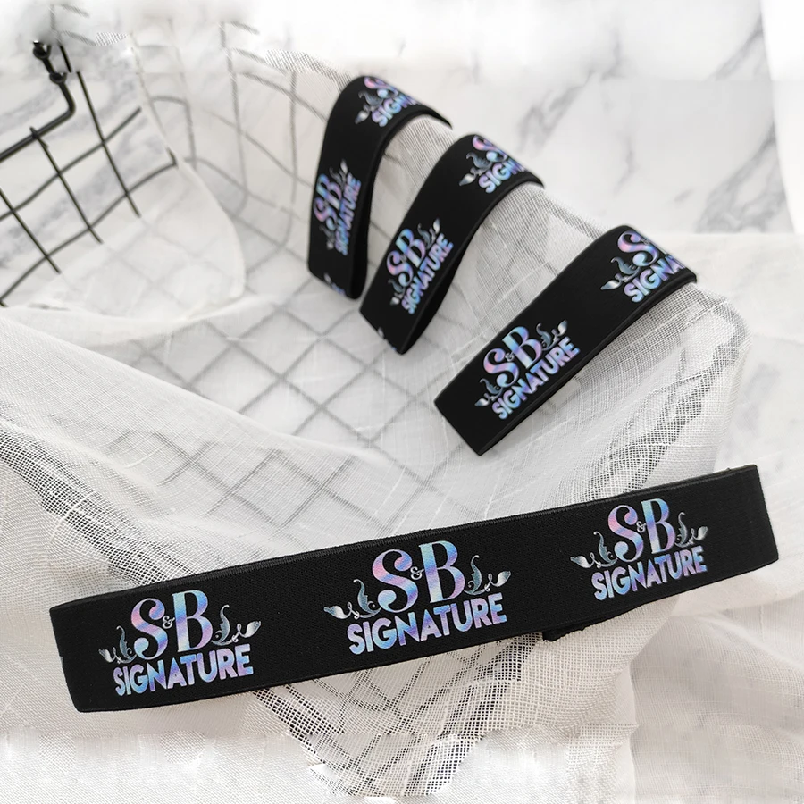 Custom Logo Printed Black Head Band Wigs Fashion Adjustable Elastic Band For Wigs Edge Slayer Elastic wig bands With Velcro