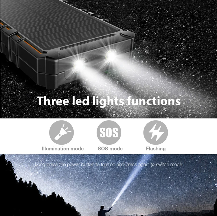 15000mAh Dual USB Cellphone Charger Emergency Solar Power Bank charger With LED Light