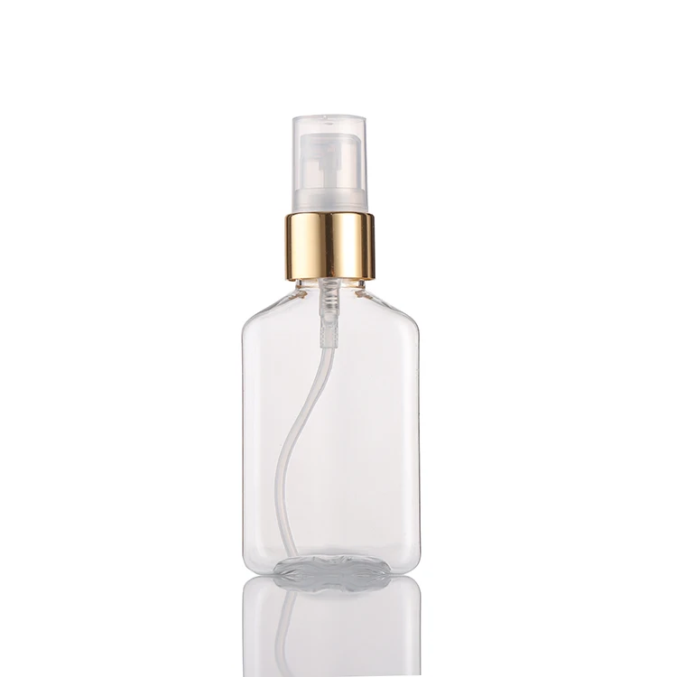 Packaging transparent 60Ml Pet Cosmetic Plastic Square Perfume Pump Spray Bottle
