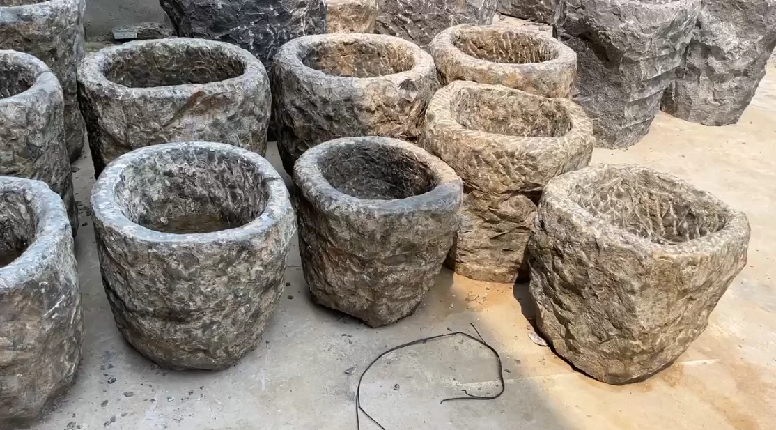 Used Garden Antique Blue Stone Limestone Large Round Water Troughs And Planter Pot Flowerpot