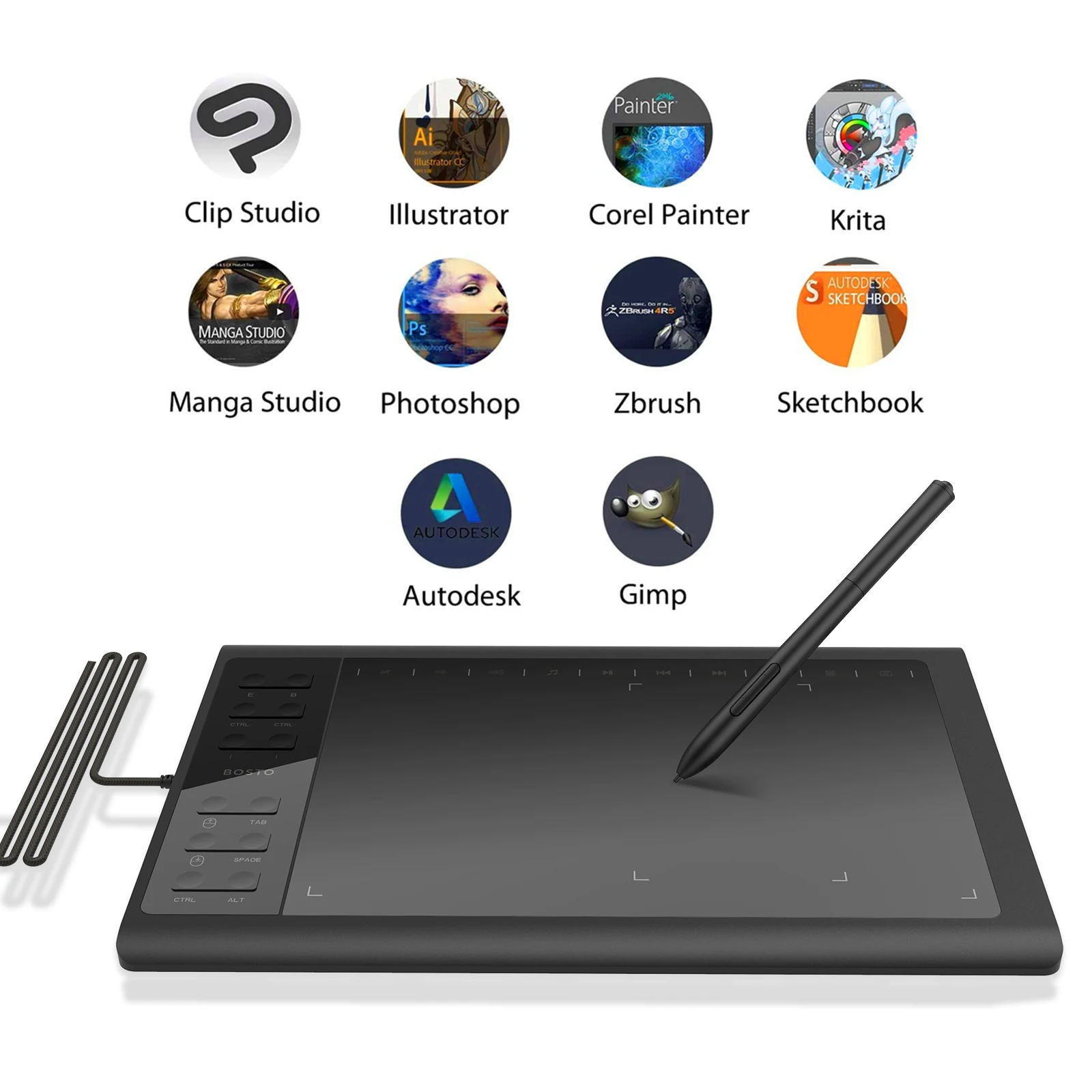 Custom 10 Inch Animation 8192 Level Kids Express Keys Wireless Battery Free Stylus Pen Pad Graphics Drawing Tablet