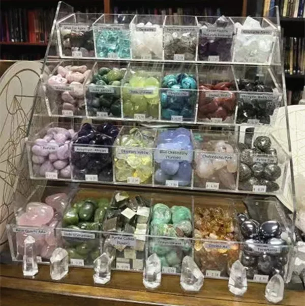 Disassembled 24 grids clear acrylic stone display stand , custom 4 tier acrylic stone display box