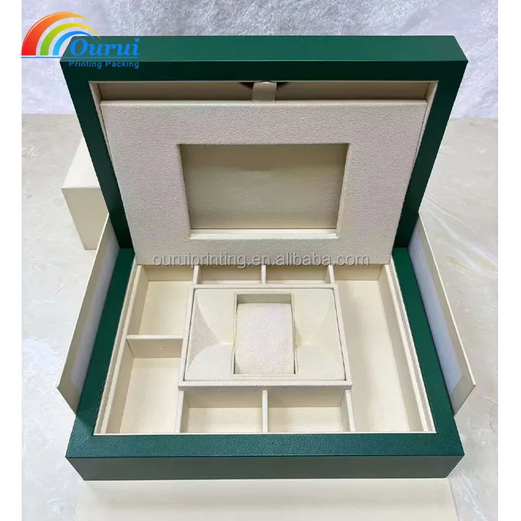 Top Luxury OEM Factory Watch Packaging Box with Custom Logo Small Gift Displaying Case Green Leather Customized ITEM